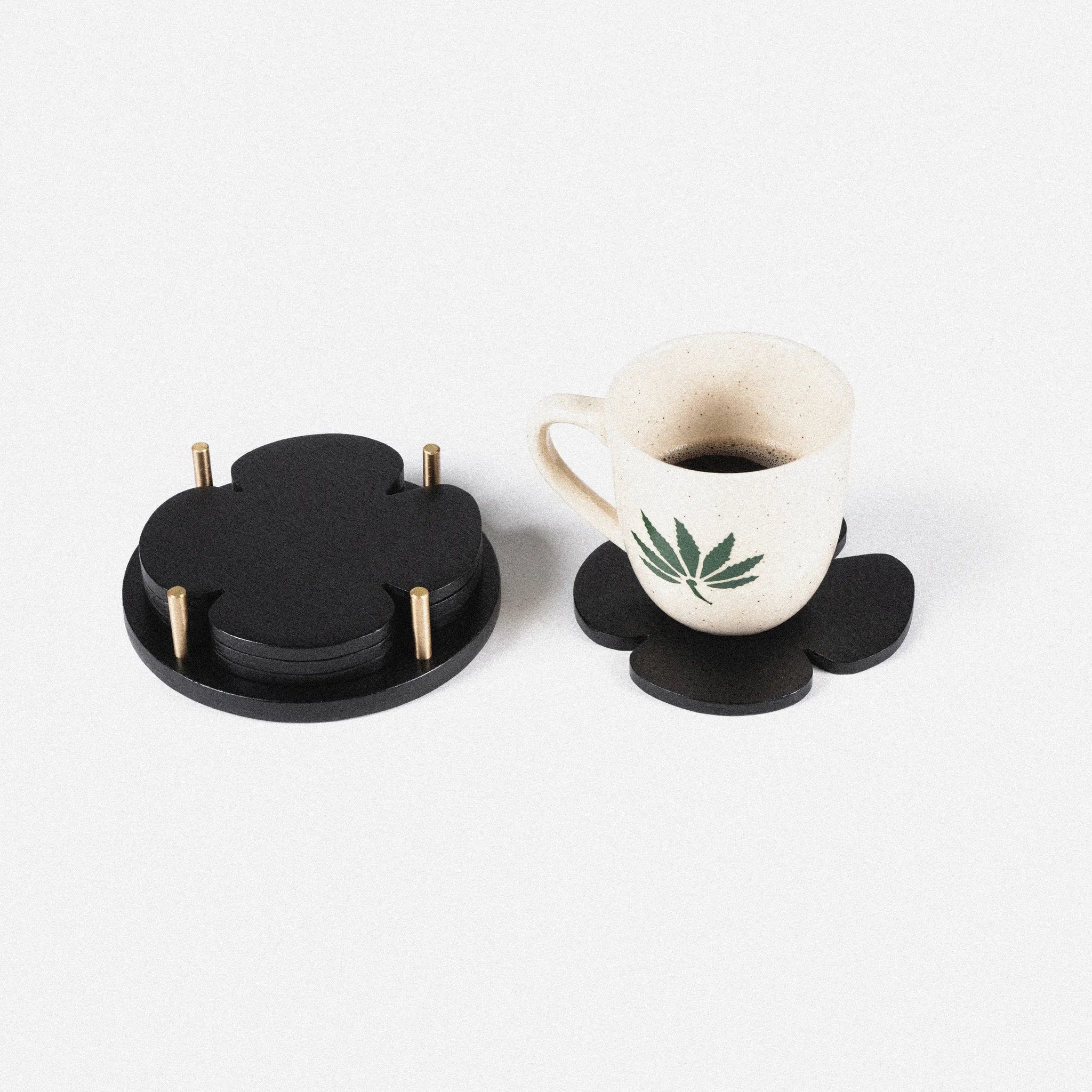 Black Flower Coasters (Set of 4) - Teakwood homeware by Tectona Living (image 1)
