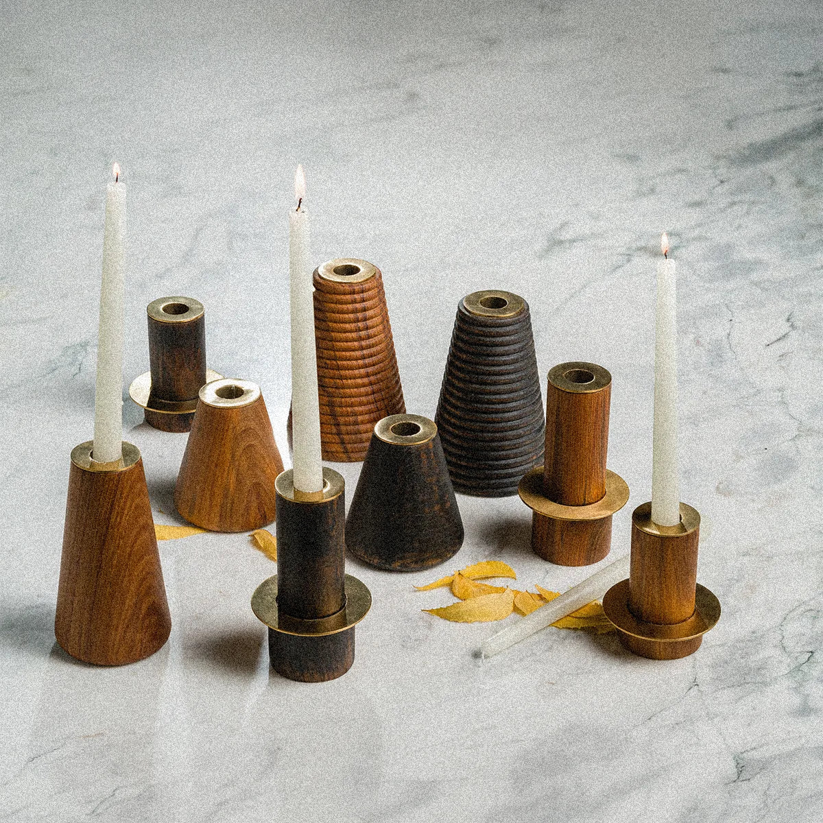 HALO CANDLE STAND, SET OF 2 - Teakwood, SS with Brass Finish homeware by Tectona Living (image 3)