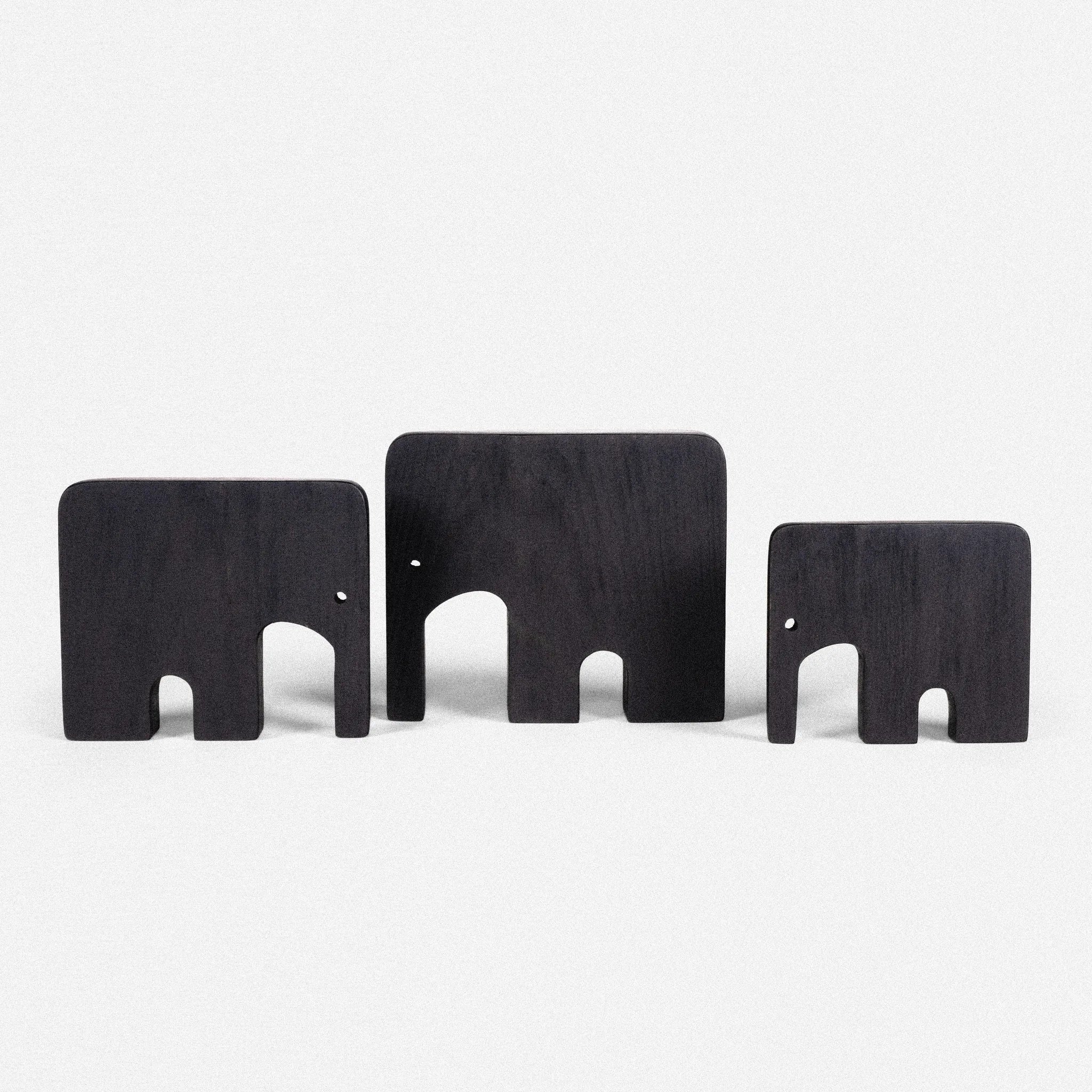 Herd Teak Elephant Trio (Black) - Teakwood homeware by Tectona Living (image 2)