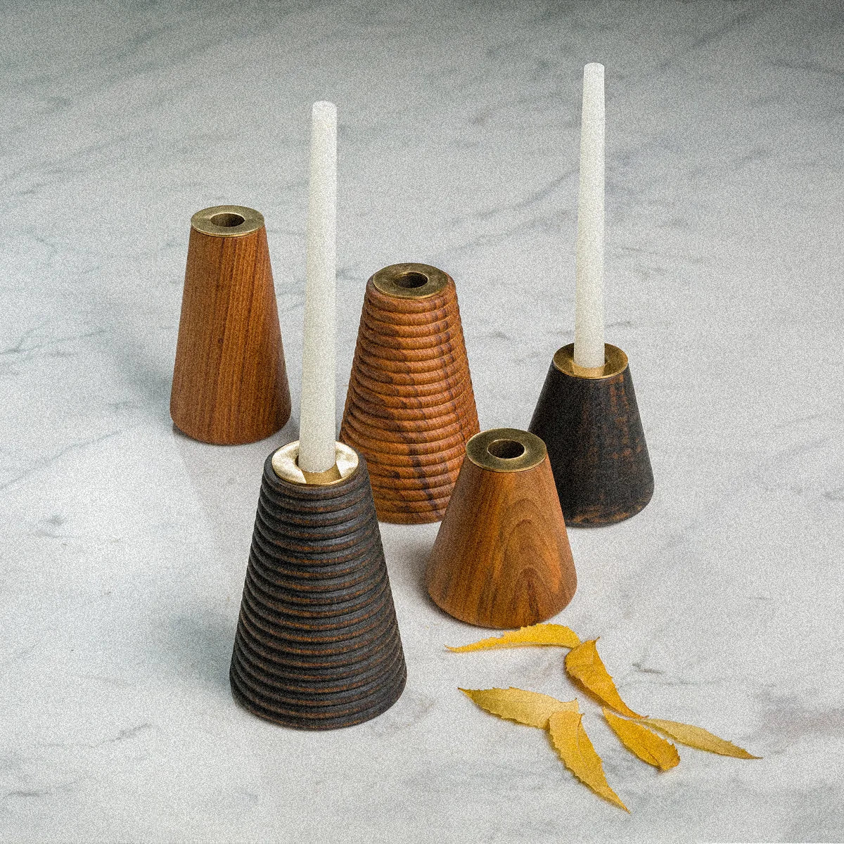 NOIR CANDLE STAND SET OF 2 - Teakwood,  SS with Brass Finish homeware by Tectona Living (image 2)