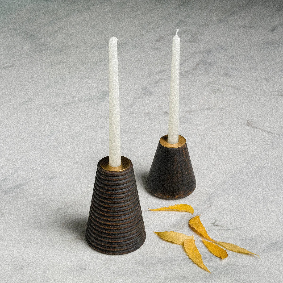NOIR CANDLE STAND SET OF 2 (BLACK) - Ashwood,  SS with Brass Finish homeware by Tectona Living (image 2)
