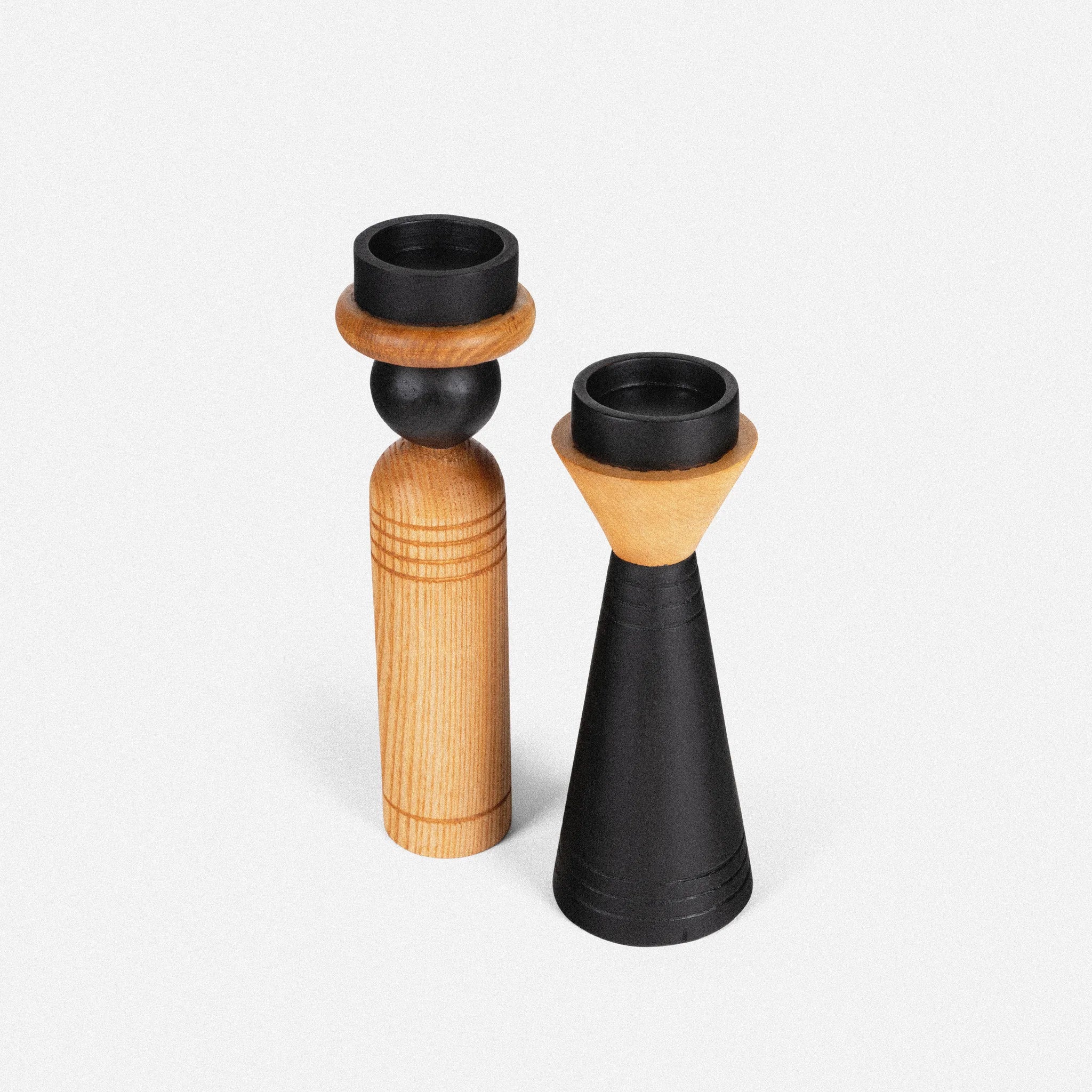 Pair Teak Candle Holders, Set of 2 (Black) - Ashwood homeware by Tectona Living (image 1)